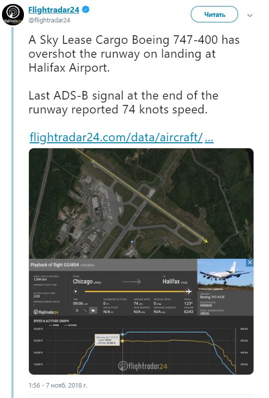В Канаде «Боинг-747» выкатился за пределы ВПП — есть пострадавшие